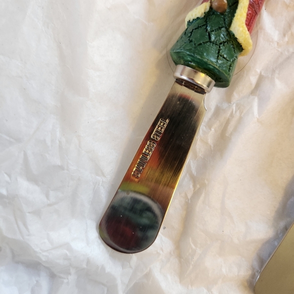 Santa Claus Christmas Rustic Cheese Spreader Knife Set Charcuterie Vintage 1990s - Picture 7 of 8